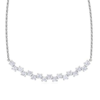 1 Carat Diamond Cluster Bar Necklace In 14 Karat White Gold, 18 Inches