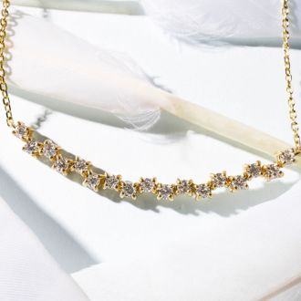 1 Carat Diamond Cluster Bar Necklace In 14 Karat Yellow Gold, 18 Inches