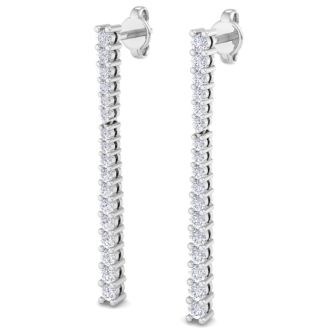 Diamond Drop Earrings: 1/2 Carat Lab Grown Diamond Bar Earrings In 14 Karat White Gold, 1 Inch