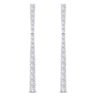 Diamond Drop Earrings: 1/2 Carat Lab Grown Diamond Bar Earrings In 14 Karat White Gold, 1 Inch