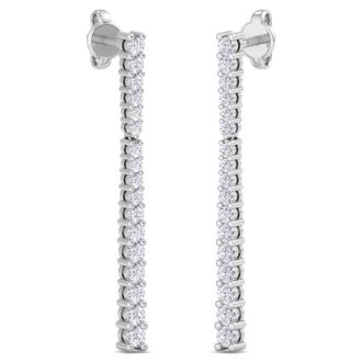 Diamond Drop Earrings: 1/2 Carat Lab Grown Diamond Bar Earrings In 14 Karat White Gold, 1 Inch