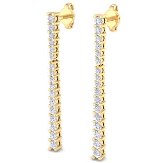 Diamond Drop Earrings: 1/2 Carat Lab Grown Diamond Bar Earrings In 14 Karat Yellow Gold, 1 Inch