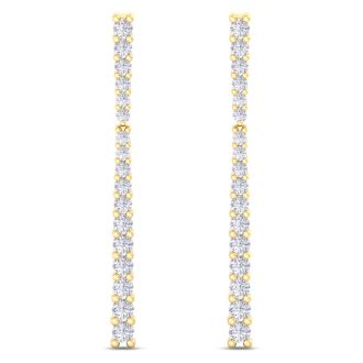 Diamond Drop Earrings: 1/2 Carat Lab Grown Diamond Bar Earrings In 14 Karat Yellow Gold, 1 Inch