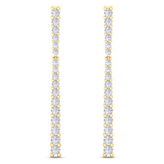 Diamond Drop Earrings: 1/2 Carat Lab Grown Diamond Bar Earrings In 14 Karat Yellow Gold, 1 Inch