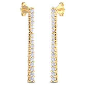 Diamond Drop Earrings: 1/2 Carat Lab Grown Diamond Bar Earrings In 14 Karat Yellow Gold, 1 Inch