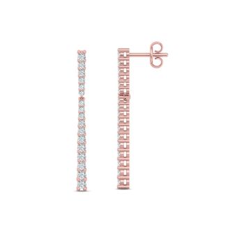 Diamond Drop Earrings: 1/2 Carat Lab Grown Diamond Bar Earrings In 14 Karat Rose Gold, 1 Inch