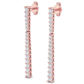 Diamond Drop Earrings: 1/2 Carat Lab Grown Diamond Bar Earrings In 14 Karat Rose Gold, 1 Inch