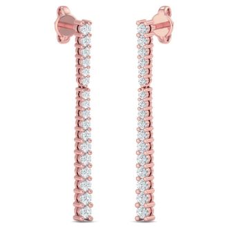 Diamond Drop Earrings: 1/2 Carat Lab Grown Diamond Bar Earrings In 14 Karat Rose Gold, 1 Inch