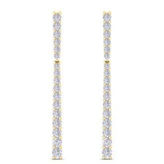 Diamond Drop Earrings: 1 Carat Lab Grown Diamond Bar Earrings In 14 Karat Yellow Gold, 1 1/2 Inches