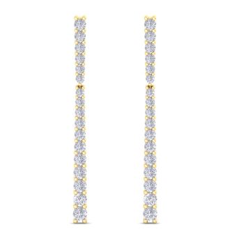 Diamond Drop Earrings: 1 Carat Lab Grown Diamond Bar Earrings In 14 Karat Yellow Gold, 1 1/2 Inches