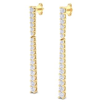 Diamond Drop Earrings: 1 Carat Lab Grown Diamond Bar Earrings In 14 Karat Yellow Gold, 1 1/2 Inches