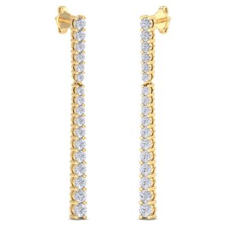 Diamond Drop Earrings: 1 Carat Lab Grown Diamond Bar Earrings In 14 Karat Yellow Gold, 1 1/2 Inches