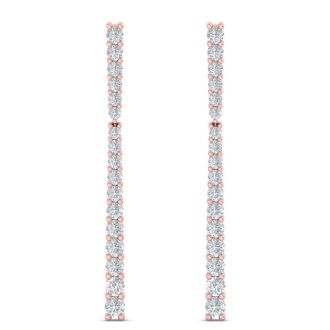 Diamond Drop Earrings: 1 Carat Lab Grown Diamond Bar Earrings In 14 Karat Rose Gold, 1 1/2 Inches