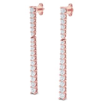 Diamond Drop Earrings: 1 Carat Lab Grown Diamond Bar Earrings In 14 Karat Rose Gold, 1 1/2 Inches