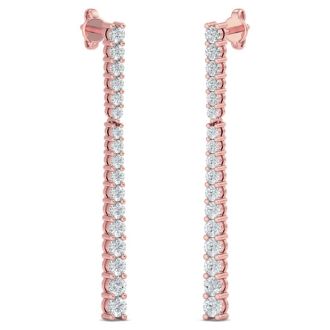 Diamond Drop Earrings: 1 Carat Lab Grown Diamond Bar Earrings In 14 Karat Rose Gold, 1 1/2 Inches