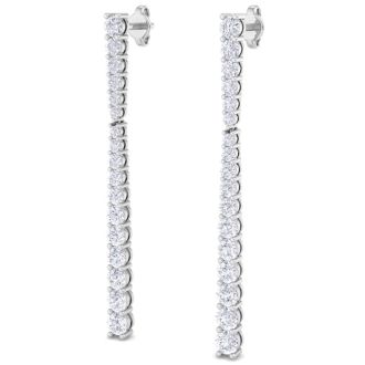 Diamond Drop Earrings: 2 Carat Lab Grown Diamond Bar Earrings In 14 Karat White Gold, 2 Inches