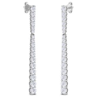 Diamond Drop Earrings: 2 Carat Lab Grown Diamond Bar Earrings In 14 Karat White Gold, 2 Inches