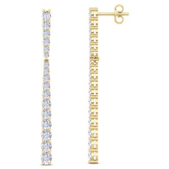 Diamond Drop Earrings: 2 Carat Lab Grown Diamond Bar Earrings In 14 Karat Yellow Gold, 2 Inches