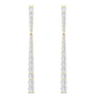 Diamond Drop Earrings: 2 Carat Lab Grown Diamond Bar Earrings In 14 Karat Yellow Gold, 2 Inches