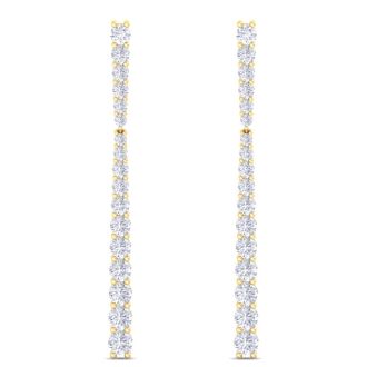 Diamond Drop Earrings: 2 Carat Lab Grown Diamond Bar Earrings In 14 Karat Yellow Gold, 2 Inches