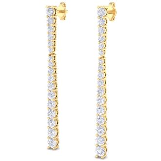 Diamond Drop Earrings: 2 Carat Lab Grown Diamond Bar Earrings In 14 Karat Yellow Gold, 2 Inches