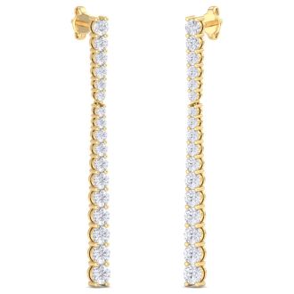 Diamond Drop Earrings: 2 Carat Lab Grown Diamond Bar Earrings In 14 Karat Yellow Gold, 2 Inches