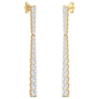 Diamond Drop Earrings: 2 Carat Lab Grown Diamond Bar Earrings In 14 Karat Yellow Gold, 2 Inches