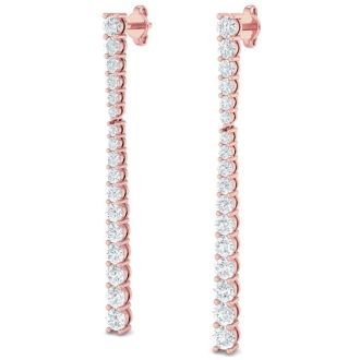 Diamond Drop Earrings: 2 Carat Lab Grown Diamond Bar Earrings In 14 Karat Rose Gold, 2 Inches