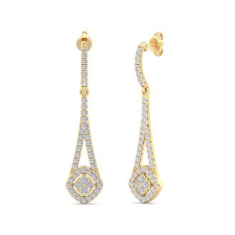 Diamond Drop Earrings: 1 Carat Diamond Chandelier Earrings In 14 Karat Yellow Gold, 1 1/2 Inches
