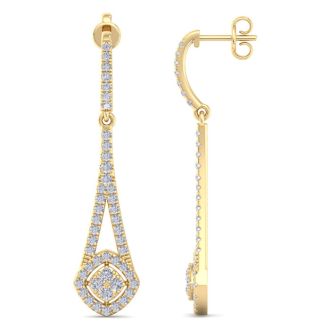 Diamond Drop Earrings: 1 Carat Diamond Chandelier Earrings In 14 Karat Yellow Gold, 1 1/2 Inches