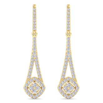 Diamond Drop Earrings: 1 Carat Diamond Chandelier Earrings In 14 Karat Yellow Gold, 1 1/2 Inches
