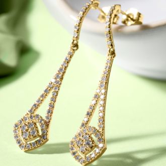 Diamond Drop Earrings: 1 Carat Diamond Chandelier Earrings In 14 Karat Yellow Gold, 1 1/2 Inches