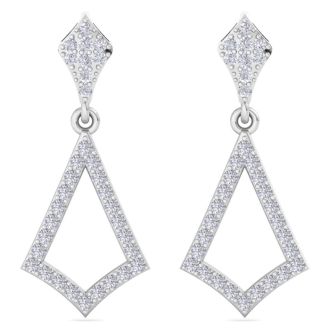 Diamond Drop Earrings: 1/2 Carat Diamond Chandelier Earrings In 14 Karat White Gold, 1 Inch