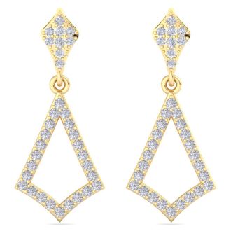Diamond Drop Earrings: 1/2 Carat Diamond Chandelier Earrings In 14 Karat Yellow Gold, 1 Inch