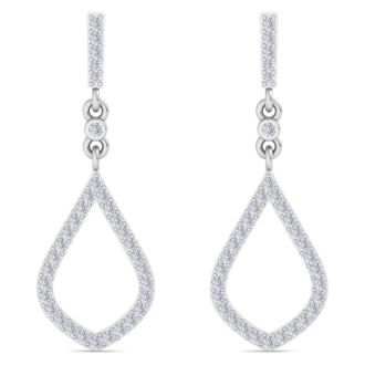 Diamond Drop Earrings: 1/2 Carat Diamond Chandelier Earrings In 14 Karat White Gold, 1 1/4 Inches