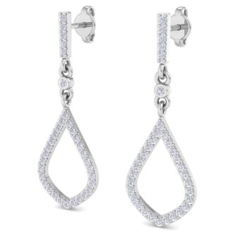 Diamond Drop Earrings: 1/2 Carat Diamond Chandelier Earrings In 14 Karat White Gold, 1 1/4 Inches