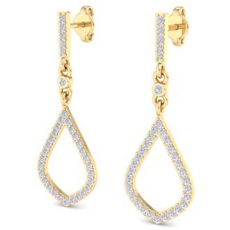 Diamond Drop Earrings: 1/2 Carat Diamond Chandelier Earrings In 14 Karat Yellow Gold, 1 1/4 Inches
