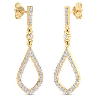 Diamond Drop Earrings: 1/2 Carat Diamond Chandelier Earrings In 14 Karat Yellow Gold, 1 1/4 Inches