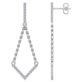 Diamond Drop Earrings: 1/3 Carat Diamond Chandelier Earrings With Chain In 14 Karat White Gold, 1 1/2 Inches