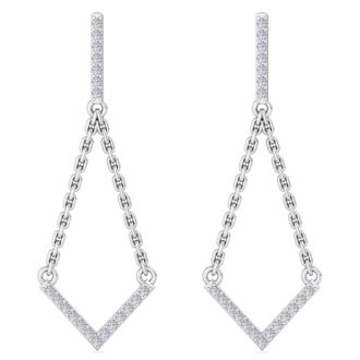 Diamond Drop Earrings: 1/3 Carat Diamond Chandelier Earrings With Chain In 14 Karat White Gold, 1 1/2 Inches