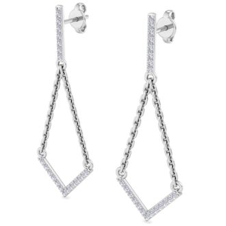 Diamond Drop Earrings: 1/3 Carat Diamond Chandelier Earrings With Chain In 14 Karat White Gold, 1 1/2 Inches