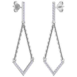 Diamond Drop Earrings: 1/3 Carat Diamond Chandelier Earrings With Chain In 14 Karat White Gold, 1 1/2 Inches