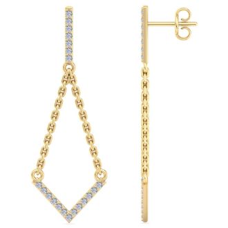 Diamond Drop Earrings: 1/3 Carat Diamond Chandelier Earrings With Chain In 14 Karat Yellow Gold, 1 1/2 Inches