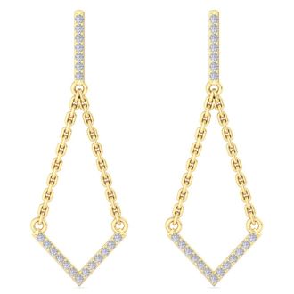 Diamond Drop Earrings: 1/3 Carat Diamond Chandelier Earrings With Chain In 14 Karat Yellow Gold, 1 1/2 Inches