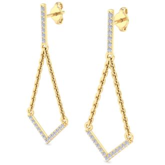 Diamond Drop Earrings: 1/3 Carat Diamond Chandelier Earrings With Chain In 14 Karat Yellow Gold, 1 1/2 Inches