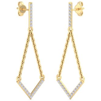 Diamond Drop Earrings: 1/3 Carat Diamond Chandelier Earrings With Chain In 14 Karat Yellow Gold, 1 1/2 Inches