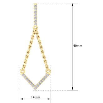Diamond Drop Earrings: 1/3 Carat Diamond Chandelier Earrings With Chain In 14 Karat Yellow Gold, 1 1/2 Inches