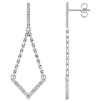 Diamond Drop Earrings: 1/2 Carat Diamond Chandelier Earrings With Chain In 14 Karat White Gold, 1 1/2 Inches