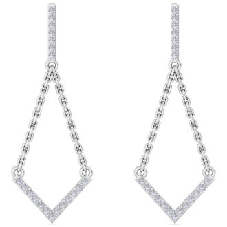 Diamond Drop Earrings: 1/2 Carat Diamond Chandelier Earrings With Chain In 14 Karat White Gold, 1 1/2 Inches