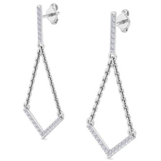 Diamond Drop Earrings: 1/2 Carat Diamond Chandelier Earrings With Chain In 14 Karat White Gold, 1 1/2 Inches